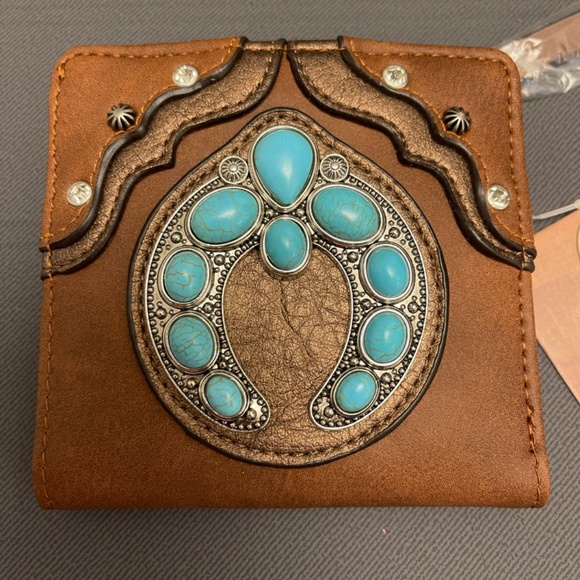 NWT Justin Turquoise Naja Concho Brown Wallet - Picture 1 of 7